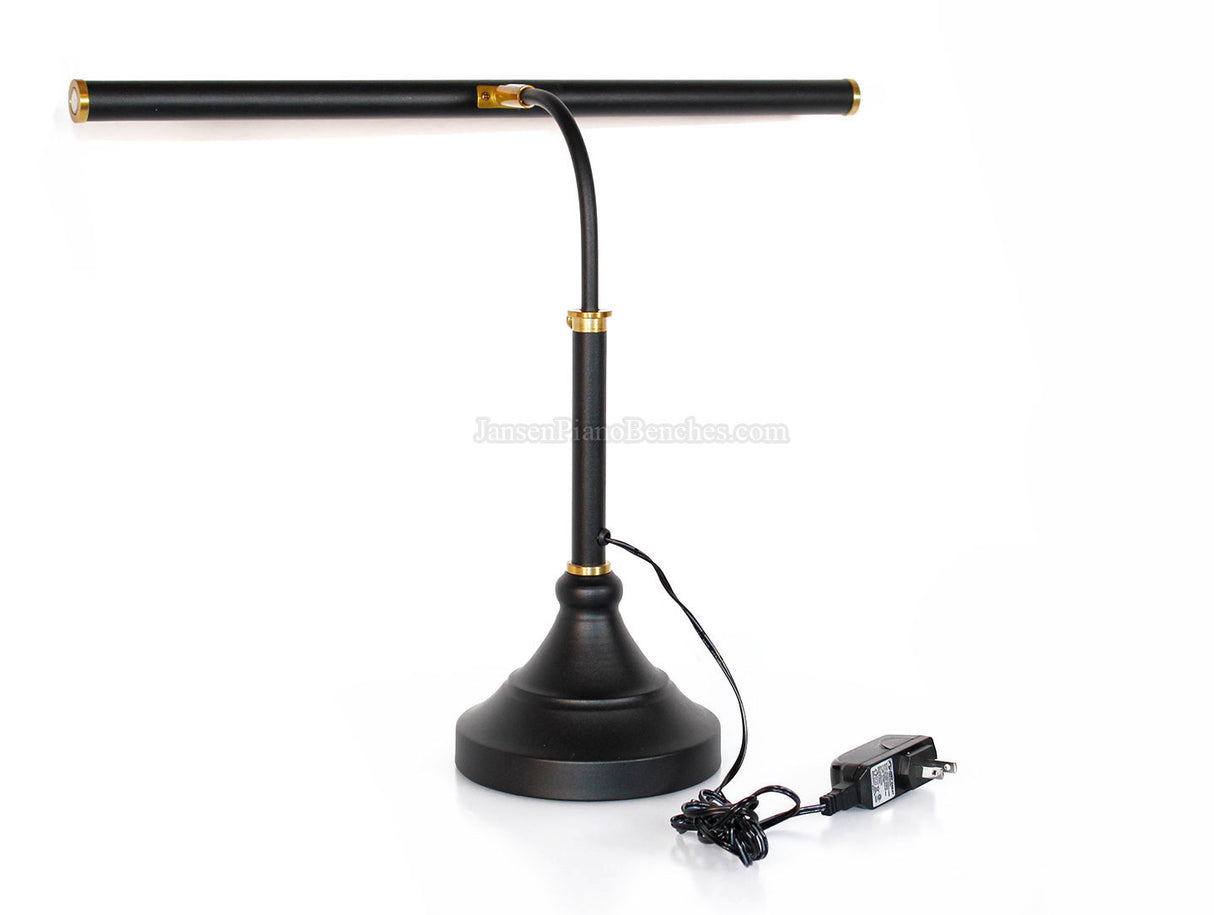LED Piano Lamp Black with Brass Accents - 19.5" Shade
