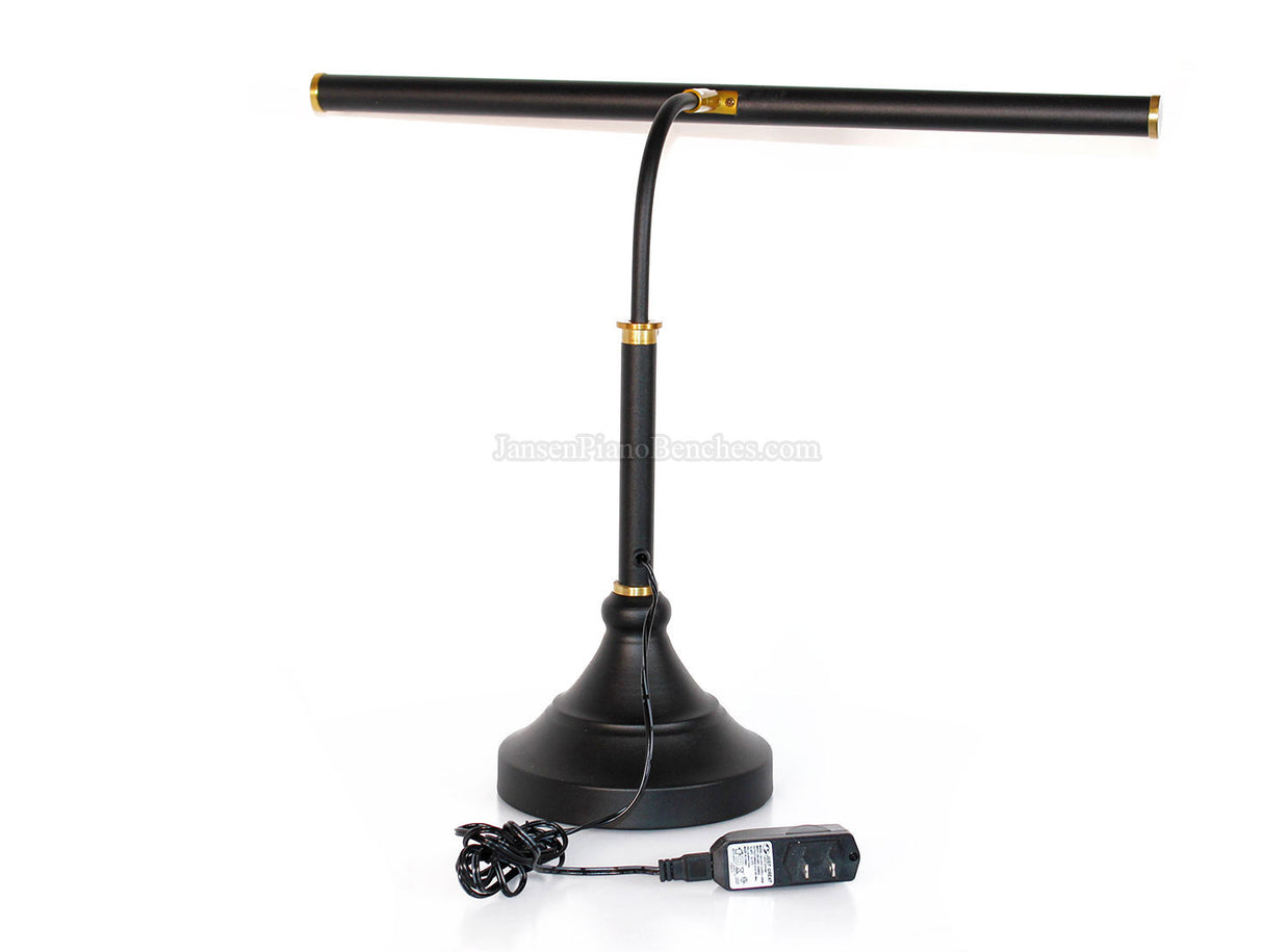 LED Piano Lamp Black with Brass Accents - 19.5" Shade