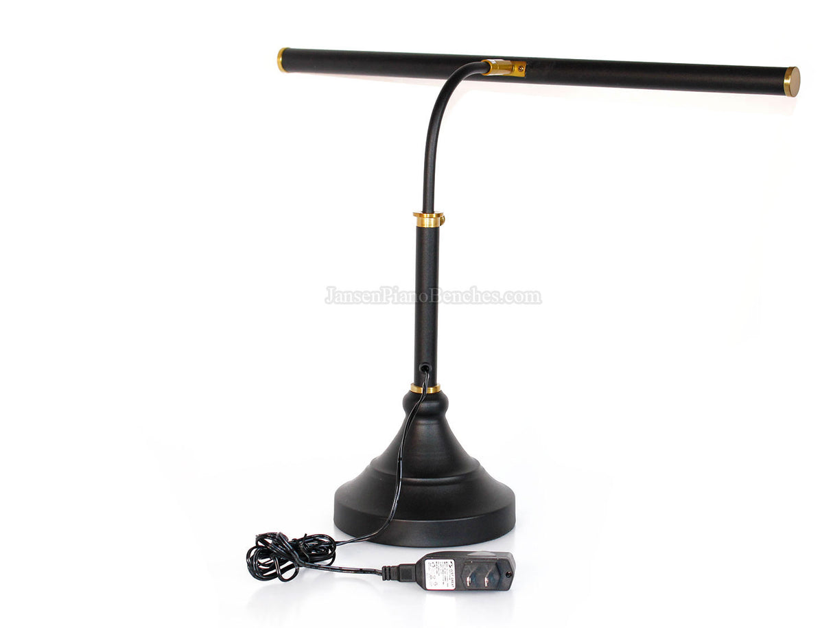 LED Piano Lamp Black with Brass Accents - 19.5" Shade