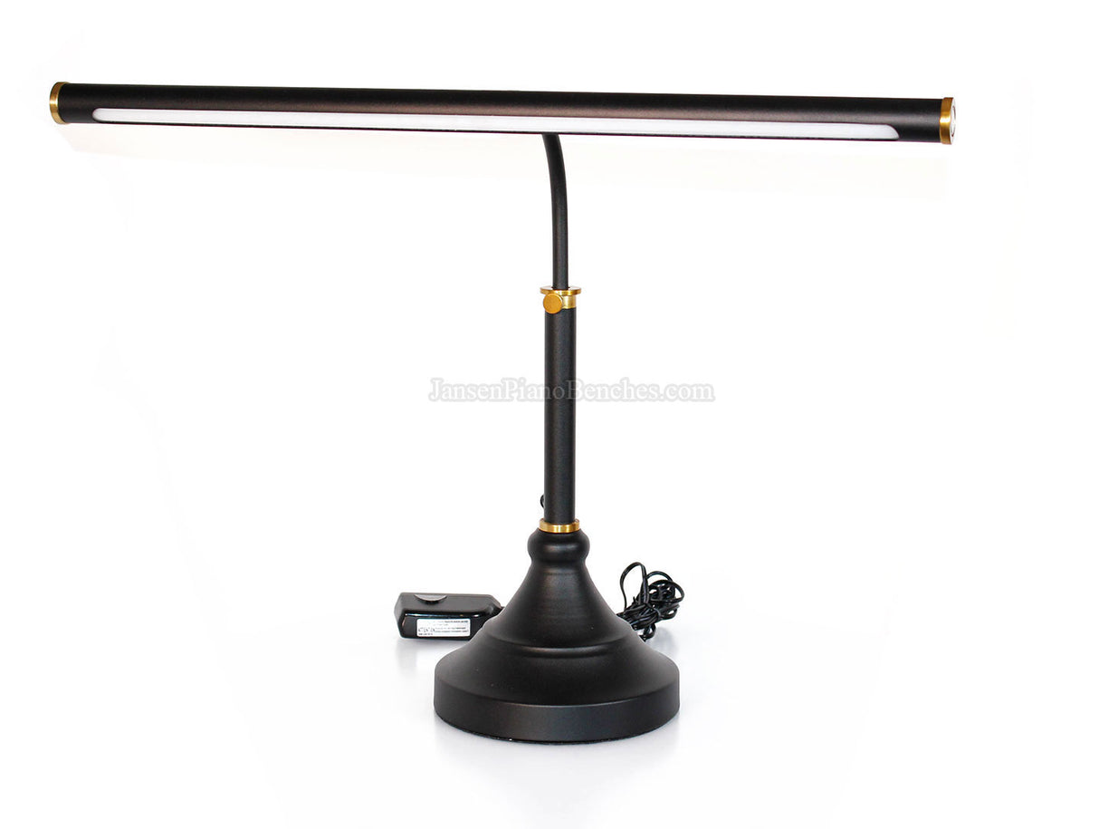 LED Piano Lamp Black with Brass Accents - 19.5" Shade