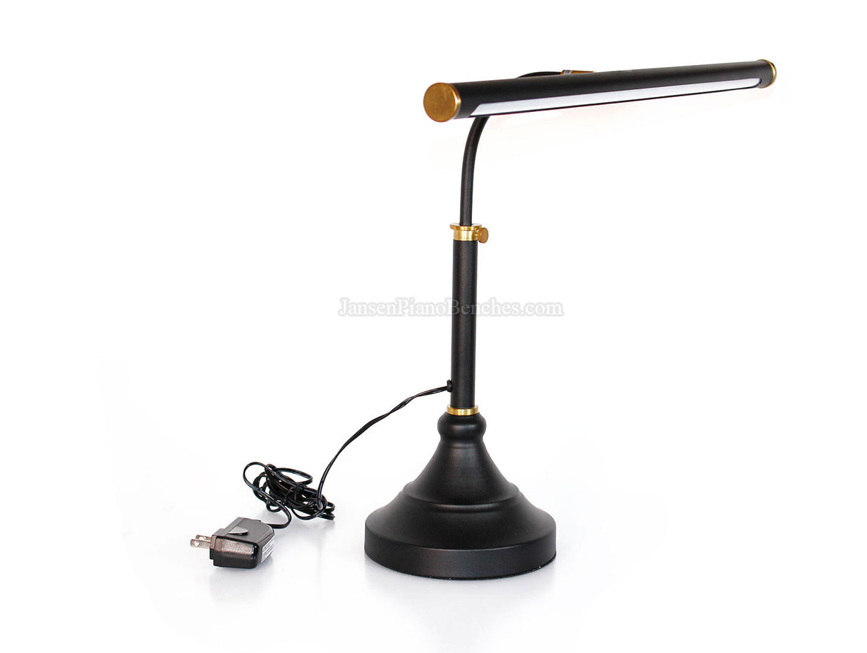 LED Piano Lamp Black with Brass Accents - 19.5" Shade