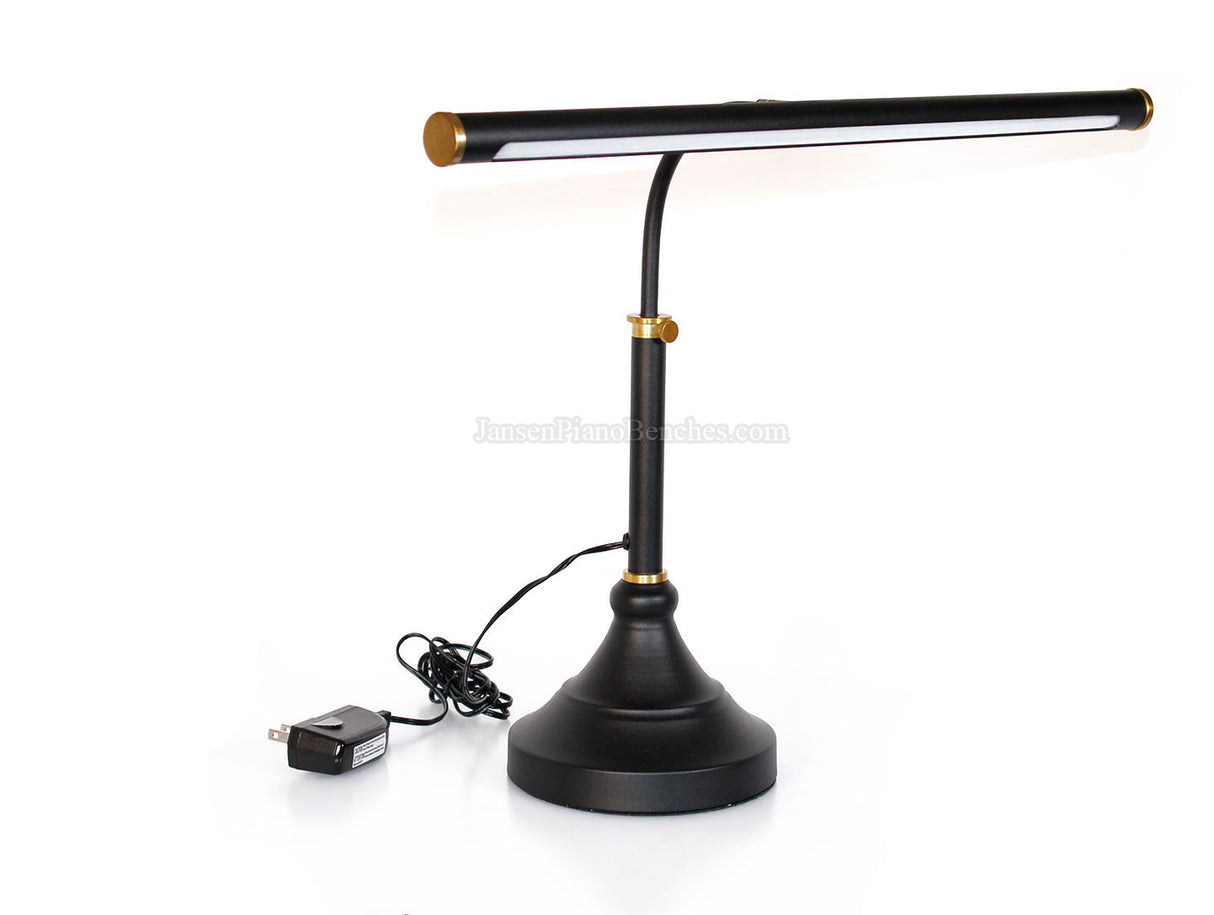LED Piano Lamp Black with Brass Accents - 19.5" Shade