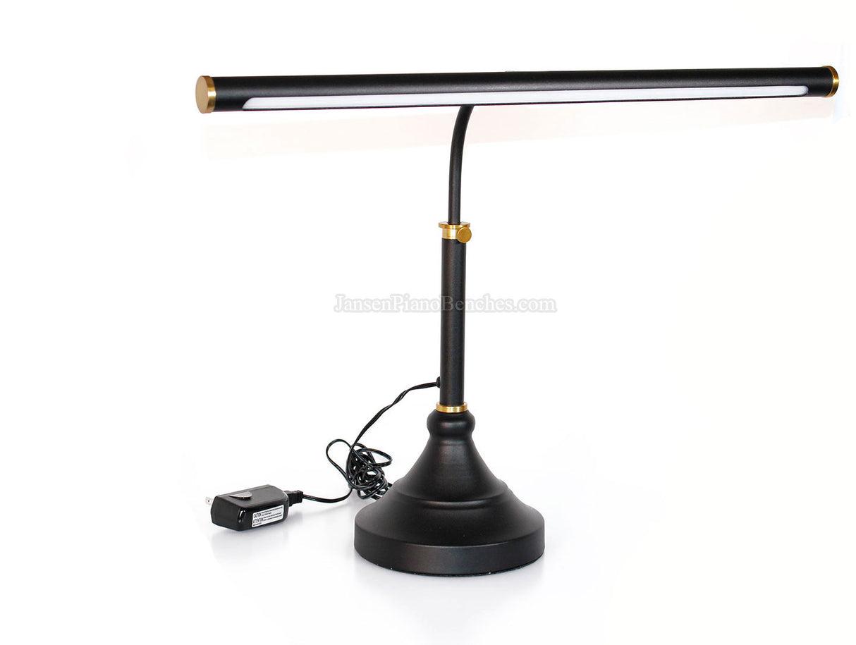 LED Piano Lamp Black with Brass Accents - 19.5" Shade