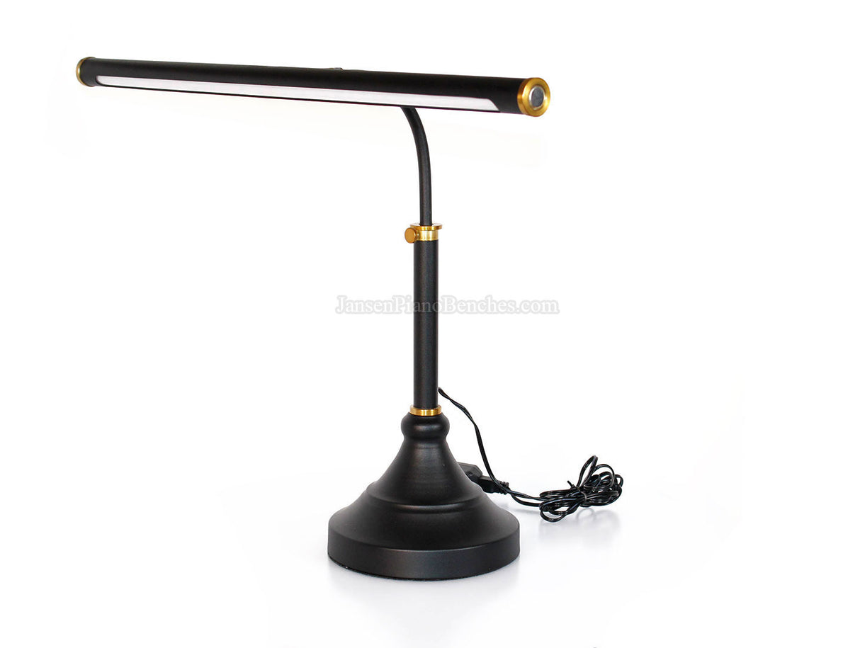 LED Piano Lamp Black with Brass Accents - 19.5" Shade