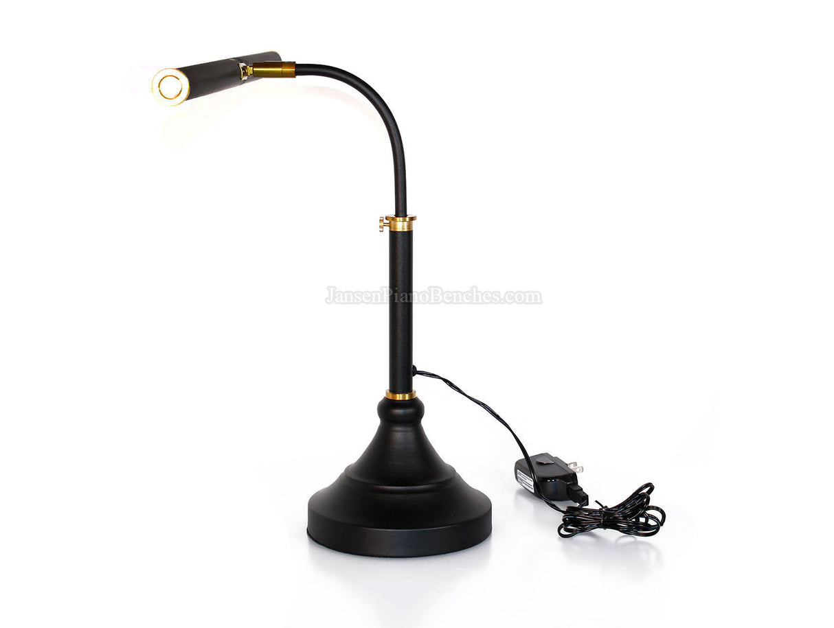 LED Piano Lamp Black with Brass Accents - 19.5" Shade