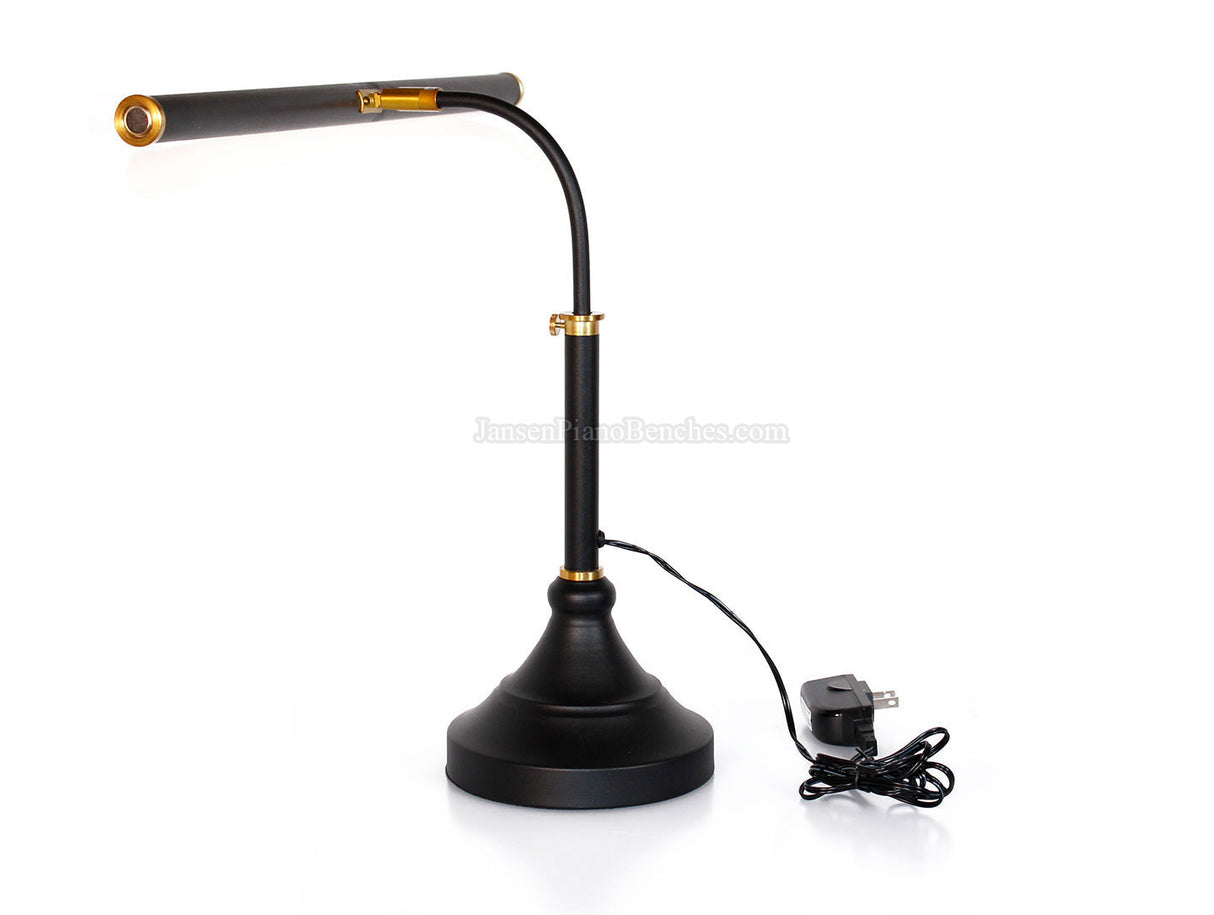 LED Piano Lamp Black with Brass Accents - 19.5" Shade