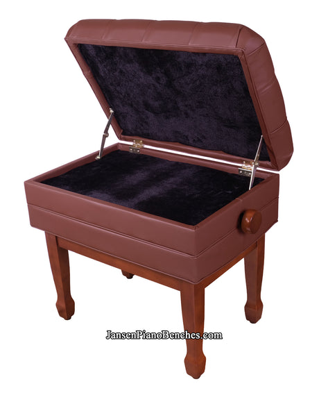 walnut artist piano bench with sheet music storage satin